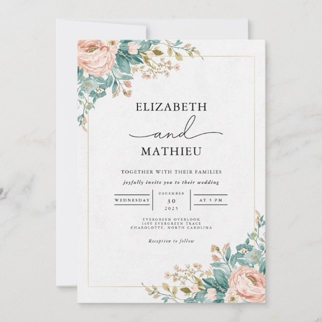 Invitación Boda del arco floral de Peach (Anverso)
