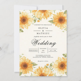Invitación Boda del arco floral del girasol dorado