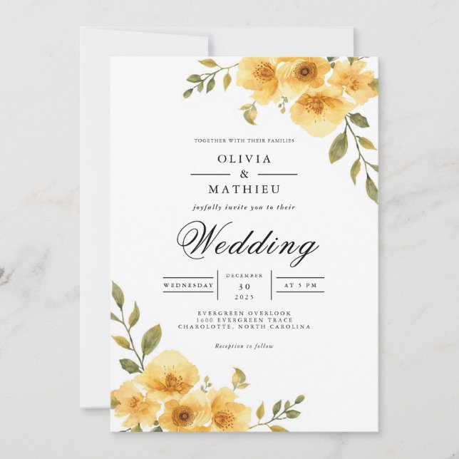 Invitación Boda del Arco Floral Dorado Romance (Anverso)