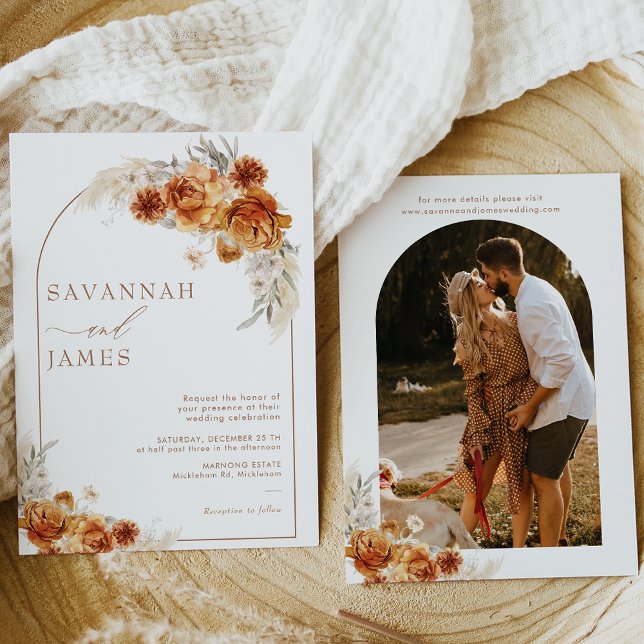 Invitación Boda del Arco Floral Naranja Quemado de Boho (Subido por el creador)