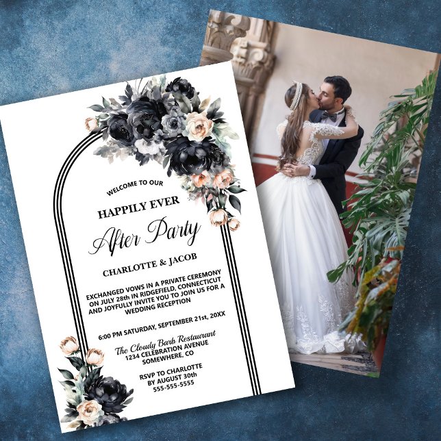Invitación Boda del arco floral negro después del Fiesta (Subido por el creador)