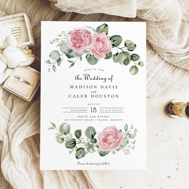Invitación Boda del arco floral rosa de Eucalyptus Rubor (Subido por el creador)
