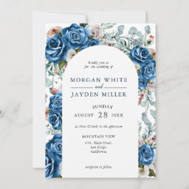 Invitación Boda del arco floral rosa de la Marina azul Rubor