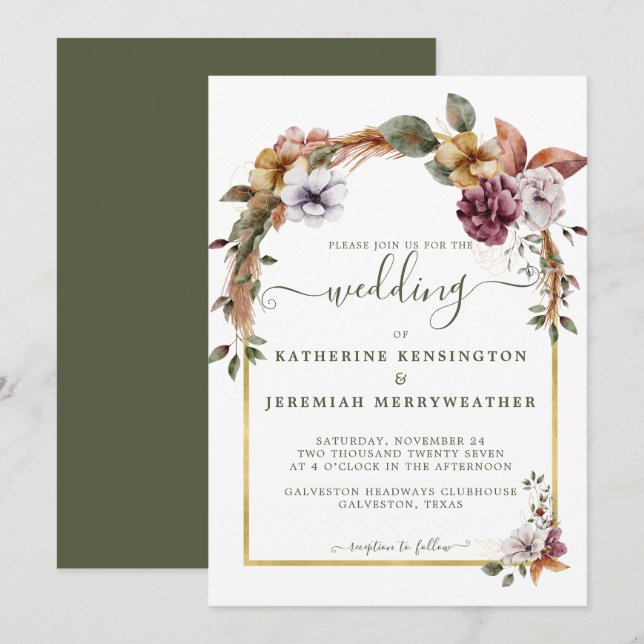 Invitación Boda del Arco Floral Rústico Elegante (Anverso / Reverso)
