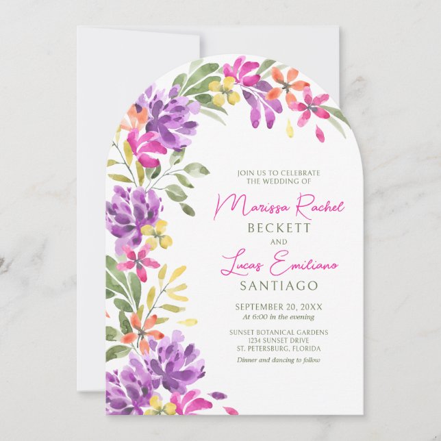 Invitación Boda del arco floral tropical brillante (Anverso)