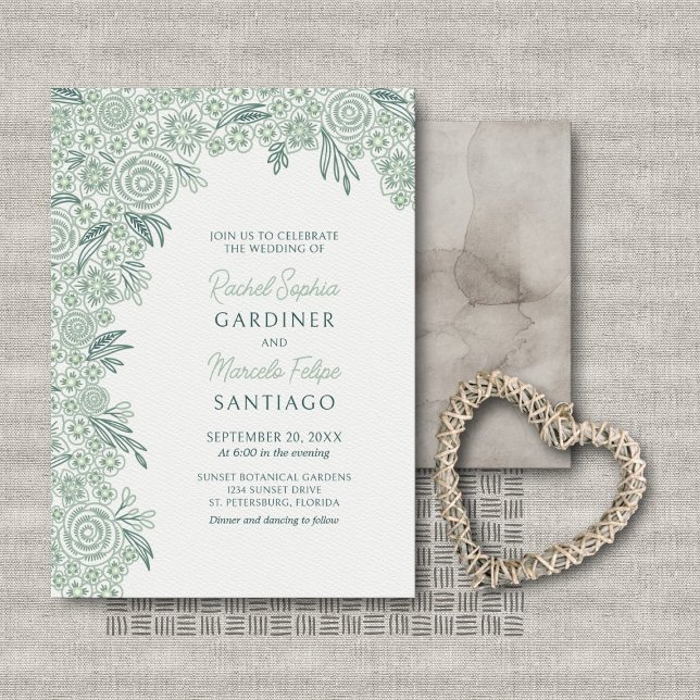 Invitación Boda del arco floral verde esmeralda sage (Subido por el creador)
