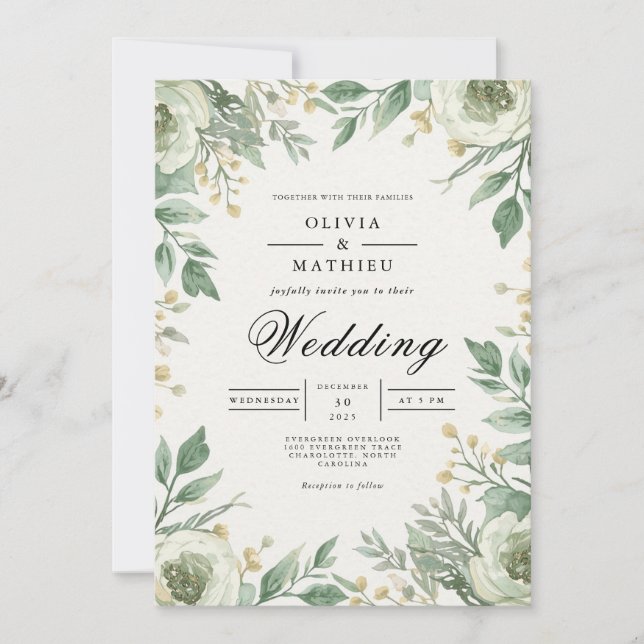 Invitación Boda del arco floral verde suave (Anverso)