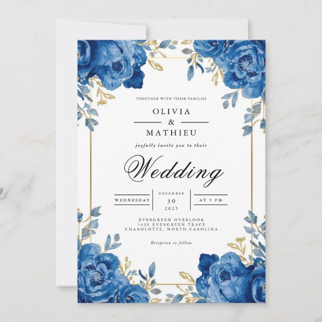 Invitación Boda del Arco Floral Vivid Sapphire (Anverso)