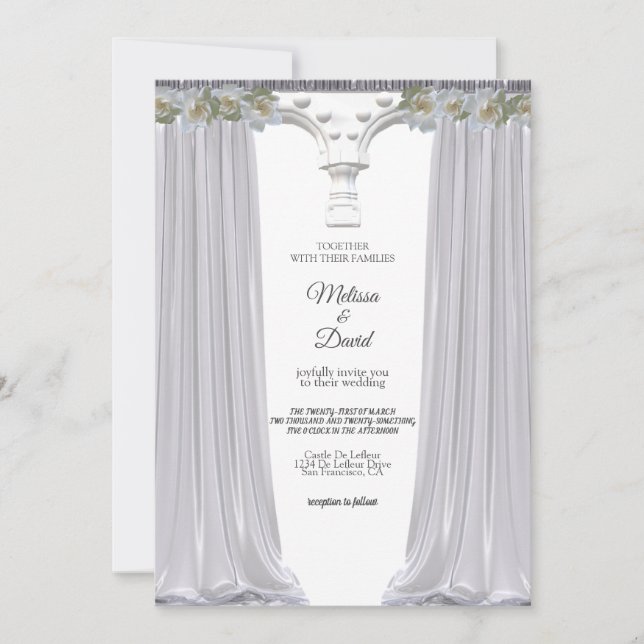 Invitación Boda del Arco Griego Floral Blanco Elegante (Anverso)
