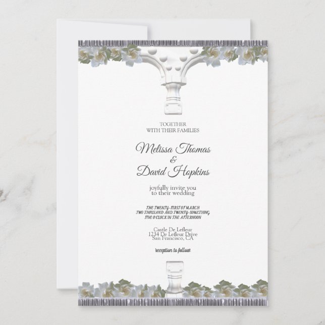 Invitación Boda del Arco Griego Floral Blanco Elegante (Anverso)