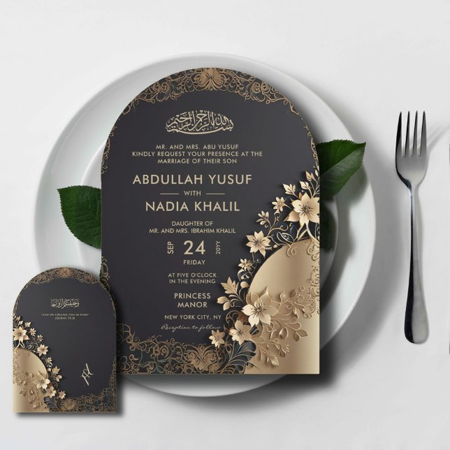 Invitación Boda del Arco Islámico Royal Luxurious Golden Flor (Subido por el creador)