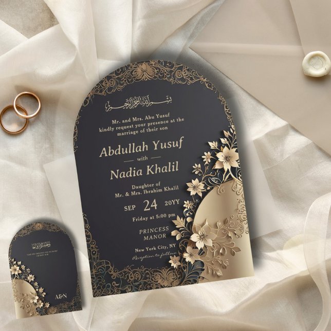 Invitación Boda del Arco Islámico Royal Luxurious Golden Flor (Subido por el creador)