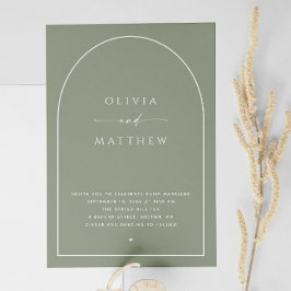 Invitación Boda del Arco Minimalista Verde Dusty Sage. QR de