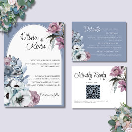 Invitación Boda del Arco Moderno Floral Azul y Rosa Dusty