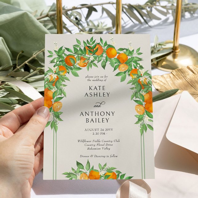 Invitación Boda del Arco naranja Blossom (Wedding Invitation with arch pergola from the Orange Blossom Wedding Collection by Darling & May)