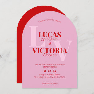 Invitación Boda del Arco Rojo Brillante, Rosa y Negrita
