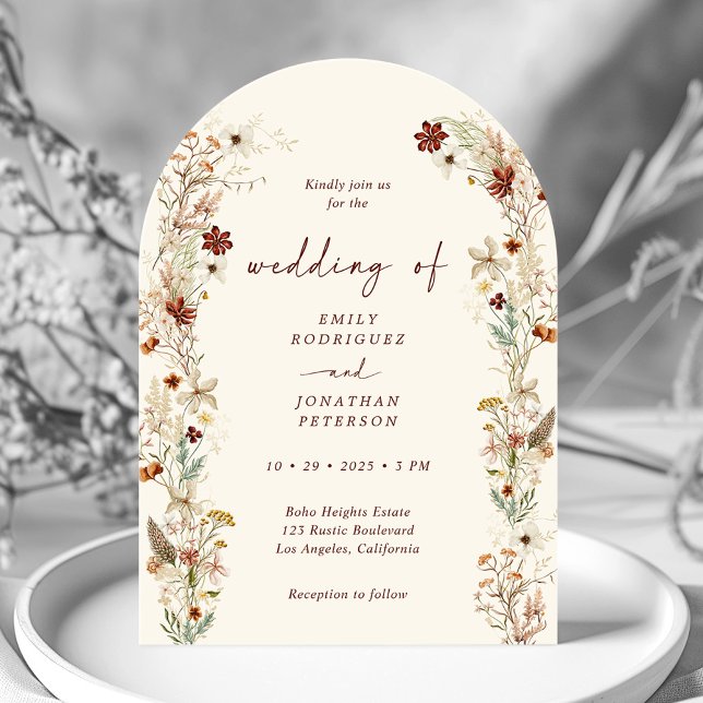 Invitación Boda del arco romántico floral neutro de Boho (Subido por el creador)