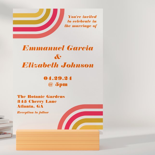 Invitación Boda del arcoiris retro brillante en negrita y bri (Subido por el creador)