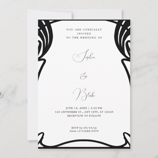 Invitación Boda del Art Decó Blanco y Negro singulares (Anverso)