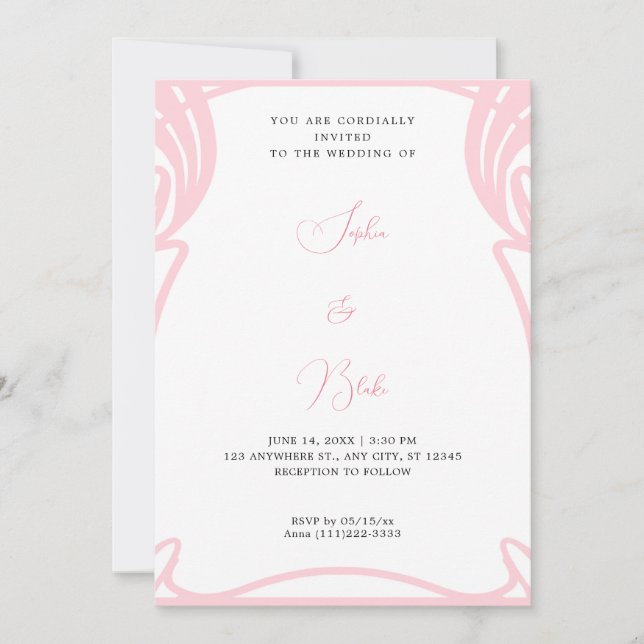 Invitación Boda del Art Decó del Rosa y el Blanco singulares (Anverso)
