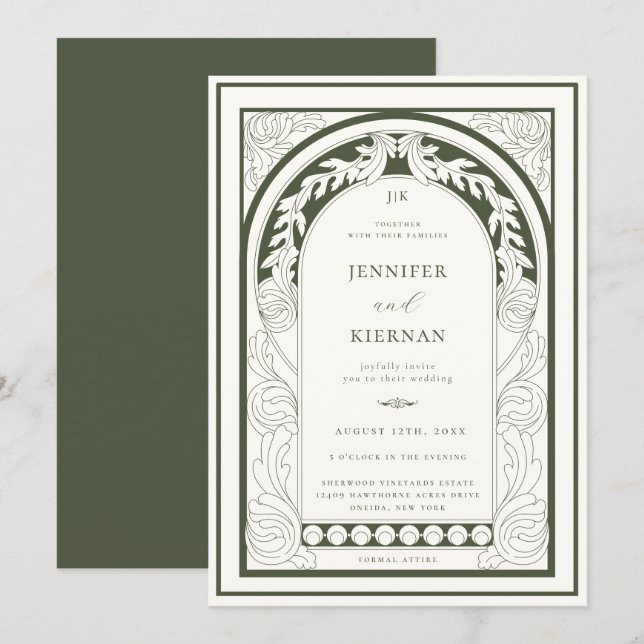 Invitación Boda del Art Nouveau Greenery Arch (Anverso / Reverso)
