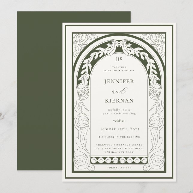 Invitación Boda del Art Nouveau Greenery Arch (Anverso / Reverso)