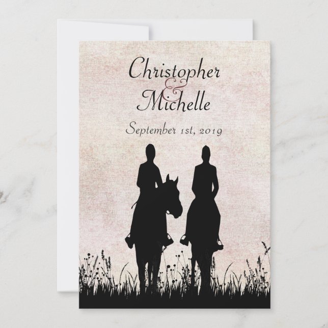 Invitación Boda del atardecer de la pareja de siluetas a caba (Anverso)