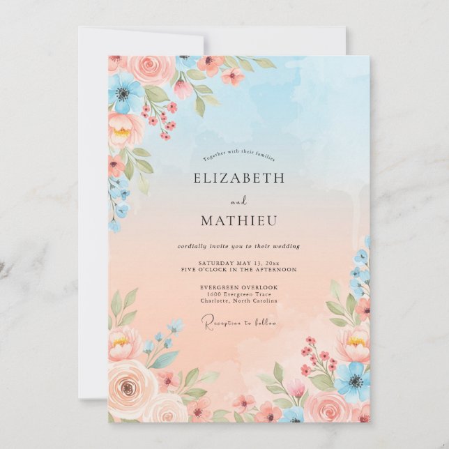 Invitación Boda del Atardecer Elegante Melocotón (Anverso)