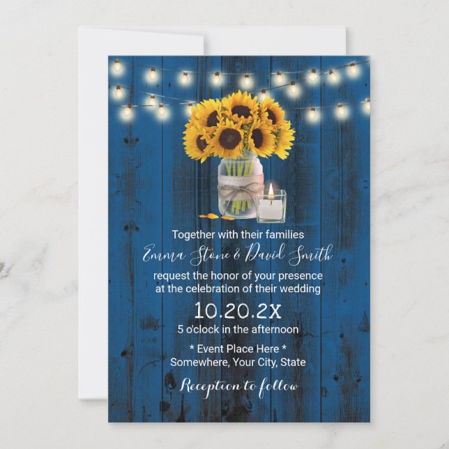 Invitación Boda del Barn Azul de la Marina Rustica Floral de  (Anverso)