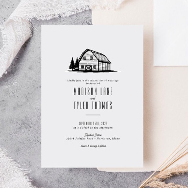 Invitación Boda del Barn Blanco de un país ruso moderno (Subido por el creador)