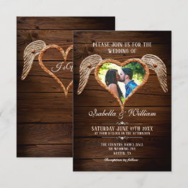 Invitación Boda del Barn Rural Rústico Heart Wood Photo