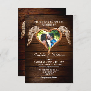 Invitación Boda del Barn Rural Rústico Heart Wood Photo