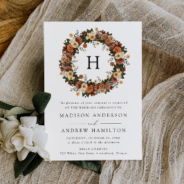 Invitación Boda del Boho Autumn Floral Monograma