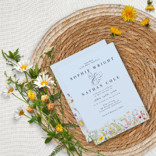 Invitación Boda del Boho azul de la luz de los flores silvest