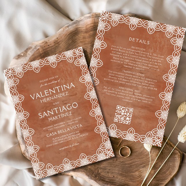 Invitación Boda del Boho Blanco de la Terracota Papel Picado  (Subido por el creador)