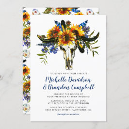 Invitación Boda del Boho Blue Sunflower de la Marina Rusa