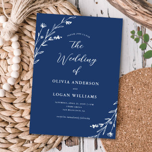 Invitación Boda del Boho Blue Wildflower de la Marina Rusa