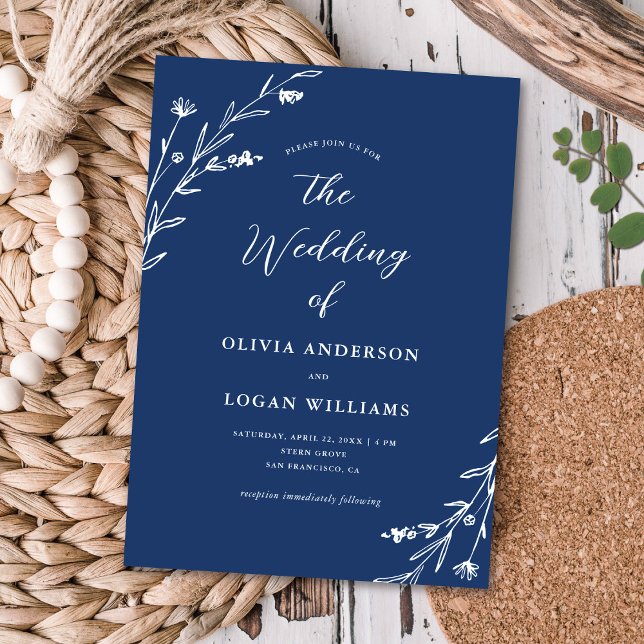 Invitación Boda del Boho Blue Wildflower de la Marina Rusa (Subido por el creador)