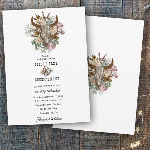 Invitación Boda del Boho Boho Cow Skull del País Occidental