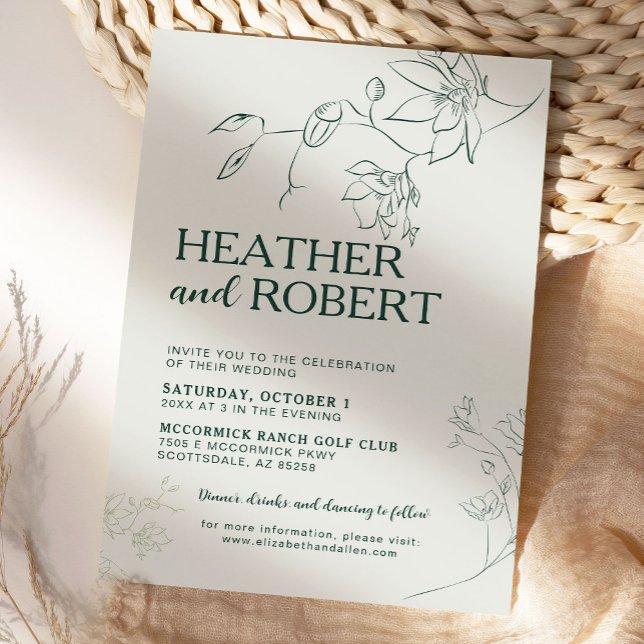Invitación Boda del Boho Botánico de Floral Verde Esmeralda (Subido por el creador)