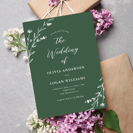 Invitación Boda del Boho de Flor Silvestre Rustic Dark Green