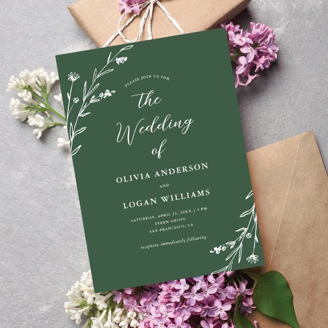 Invitación Boda del Boho de Flor Silvestre Rustic Dark Green (Subido por el creador)