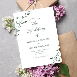 Invitación Boda del Boho de Flor Silvestre Rustic Dark Green