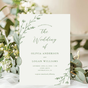 Invitación Boda del Boho de Flor Silvestre Verde Masaje Rústi