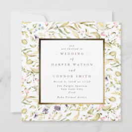 Invitación Boda del Boho de la primavera del marco dorado de