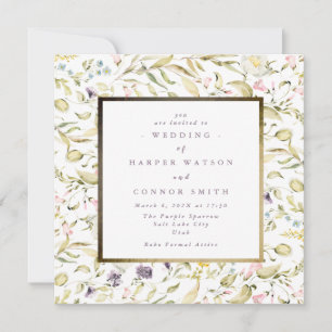 Invitación Boda del Boho de la primavera del marco dorado de