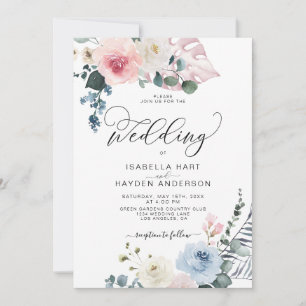 Invitación Boda del Boho de playa tropical floral azul rosa R