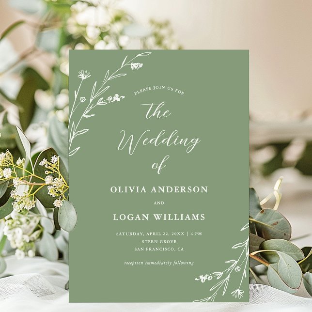 Invitación Boda del Boho del Flor Verde Rusa Soft Sage (Subido por el creador)