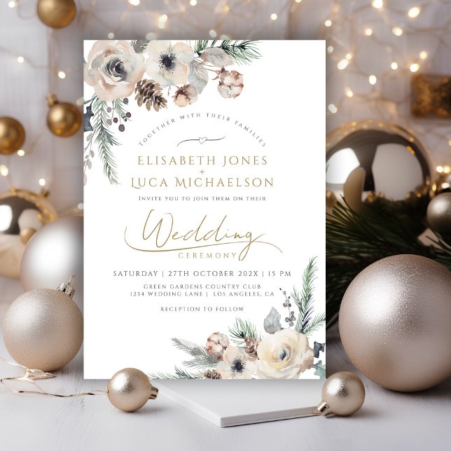 Invitación Boda del Boho del Monograma Botánico de Pino Rústi (Subido por el creador)