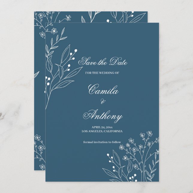 Invitación Boda del Boho floral de la Esquina de la Marina (Anverso / Reverso)